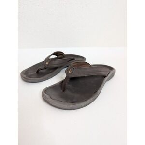 Olukai‎ Ohana Women's Flip Flops Size 8 Dark Java Brown Leather Sandals Slip On